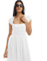 ASOS DESIGN square neck shirred bodice maxi dress with crochet bust in white