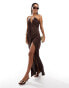 Фото #1 товара ASOS DESIGN draped satin wrap maxi dress with gold hardware and keyhole detail in chocolate