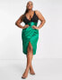 Фото #6 товара Collective the Label Curve exclusive plunge ruched waist midi dress in emerald