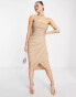 Фото #8 товара Rare London mesh drape wrap midi pencil dress in stone glitter