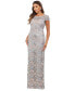 Women's Embroidered Floral Lace Boat-Neck Gown