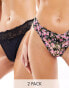 Фото #1 товара New look 2 pack floral lace no VPL briefs in black