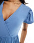 Mamalicious Maternity v neck cap sleeve mini dress in blue Голубой, XS - фото #2