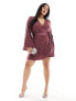 Фото #3 товара ASOS DESIGN Curve Exclusive satin wrap mini dress with tie waist in purple