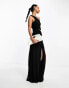 ASOS DESIGN one shoulder ruched mesh cut out detail maxi dress in black