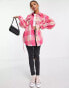 Pieces belted waist shacket in pink check