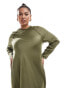 Фото #3 товара ASOS DESIGN Curve satin biased maxi dress with button detail in khaki