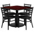 Фото #1 товара 36'' Square Mahogany Laminate Table Set With 4 Ladder Back Metal Chairs - Black Vinyl Seat