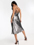 Фото #10 товара New Look foil cross back slip maxi dress in silver