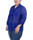 ფოტო #3 პროდუქტის Plus Size Long Roll Tab Sleeve Burnout Knit Top