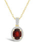 Фото #1 товара Macy's garnet (1-1/2 ct. t.w.) and Created Sapphire (1/6 ct. t.w.) Halo Pendant Necklace in 10K Yellow Gold