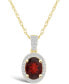 ფოტო #1 პროდუქტის Garnet (1-1/2 ct. t.w.) and Lab Grown Sapphire (1/6 ct. t.w.) Halo Pendant Necklace in 10K Yellow Gold