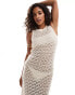 JDY Petite open crochet midi tank dress in stone