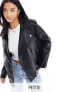 River Island petite faux leather oversized biker jacket in black