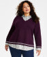 Фото #1 товара Plus Size Layered-Look Cotton Sweater