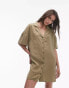 Фото #1 товара Topshop button down mini shirt dress in khaki