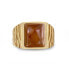 Cracked Agate Gemstone Yellow Gold Plated Silver Men Signet Ring in Brown Rhodium