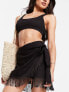 Фото #1 товара ASOS DESIGN sarong wrap mini skirt with fringing in black