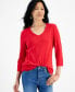 ფოტო #1 პროდუქტის Women's Cotton 3/4-Sleeve V-Neck Tee, Created for Macy's