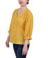 ფოტო #3 პროდუქტის Petite Size 3/4 Sleeve Button Placket Jacquard Blouse