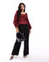 & Other Stories linen blend long sleeve ruched top in burgundy red