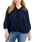 Фото #1 товара Plus Size Lace-Trim Long-Sleeve Top, Created for Macy's