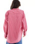 JJXX oversized poplin shirt in pink stripe Kirschrote Streifen, M - EU 38 - фото #4