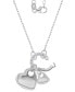 Cubic Zirconia Double Heart Charm & Holder Pendant Necklace, 16" + 2" extender