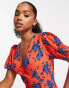 ASOS DESIGN bubble crepe v neck puff sleeve jumpsuit in floral print