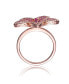 ფოტო #2 პროდუქტის Sterling Silver 18K Rose Plated Clear and Ruby Cubic Zirconia Flower Coctail Ring