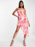 Фото #1 товара Miss Selfridge chiffon asymmetrical hem mini dress in oversized rose