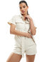 In The Style utility zip through belted playsuit in stone