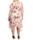 ფოტო #2 პროდუქტის Plus Size Floral Flutter-Sleeve Hankie-Hem Dress