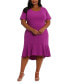 Фото #4 товара Plus Size Scuba-Crepe Short-Sleeve Fit & Flare Dress