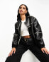 Фото #2 товара ASOS DESIGN shearling bonded bomber jacket in black and cream