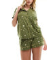 Chelsea Peers foil moon and stars short pyjama set in green and gold