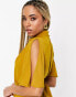 ASOS DESIGN cap sleeve split sleeve midi wrap front dress in mustard Коричневый, 34 - фото #4