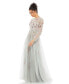 ფოტო #1 პროდუქტის Women's Embroidered Illusion High Neck Long Sleeve A Line Gown