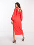 ASOS DESIGN Petite cut out waist long sleeve midi dress in coral