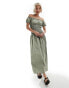 Фото #1 товара Reclaimed Vintage – Maxikleid mit geraffter Taille in verwaschenem Khaki