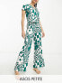 Фото #1 товара ASOS DESIGN Petite exclusive viscose floral checkerboard shirt & trouser pyjama set in green