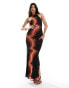 Фото #2 товара ASOS DESIGN mesh halter maxi dress with open back in oversized abstract orange and black print