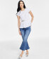 Фото #4 товара Women's Embellished-Waist Cotton T-Shirt, Created for Macy's