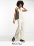 Фото #1 товара ASOS DESIGN Tall linen look button through jumpsuit in oatmeal