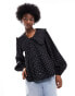 Фото #2 товара Monki long sleeve collar blouse in black and white polka dot print