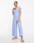 Фото #2 товара ASOS DESIGN bubble crepe cap sleeve tea button front jumpsuit in light blue