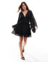 Фото #1 товара ASOS DESIGN chiffon pleated mini dress with ruched button waist and broderie neck detail in black