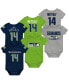 ფოტო #1 პროდუქტის Unisex Newborn Infant DK Metcalf College Navy and Neon Green and Heathered Gray Seattle Seahawks Three-Pack Name Number Bodysuit Set