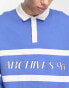 Фото #4 товара ASOS DESIGN oversized polo sweatshirt with text print in blue