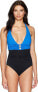 LAUREN RALPH LAUREN Women's 182784 Halter One-Piece Swimsuit Black/Blue Size 14